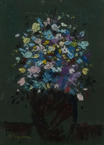 NURETTİN ERGÜVEN — “İsimsiz” "İsimsiz" eseri NURETTİN ERGÜVEN tarafından 27x19 cm ölçülerinde Duralit üzeri yağlı boya tekniği ile yapılmıştır.