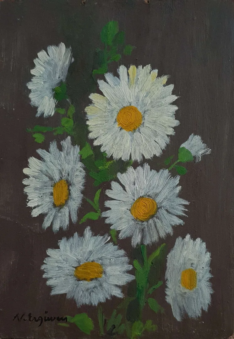 "İsimsiz" eseri NURETTİN ERGÜVEN tarafından 27x19 cm ölçülerinde Duralit üzeri yağlı boya tekniği ile yapılmıştır.