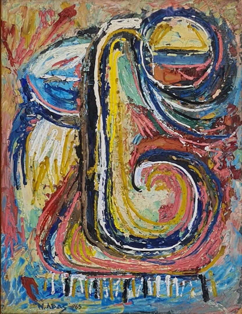 yakınlaştır "İsimsiz" eseri NURİ ABAÇ tarafından 1965 yılında 40x30 cm ölçülerinde Duralit üzeri yağlı boya tekniği ile yapılmıştır.