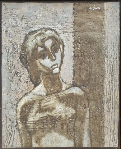 "İsimsiz" eseri NURİ İYEM tarafından 1966 yılında 52x46 cm ölçülerinde Duralit üzeri yağlı boya tekniği ile yapılmıştır.