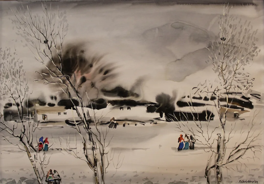 yakınlaştır "İsimsiz" eseri SABRİ AKÇA tarafından 1989 yılında 34x46 cm ölçülerinde Kağıt üzeri sulu boya tekniği ile yapılmıştır.