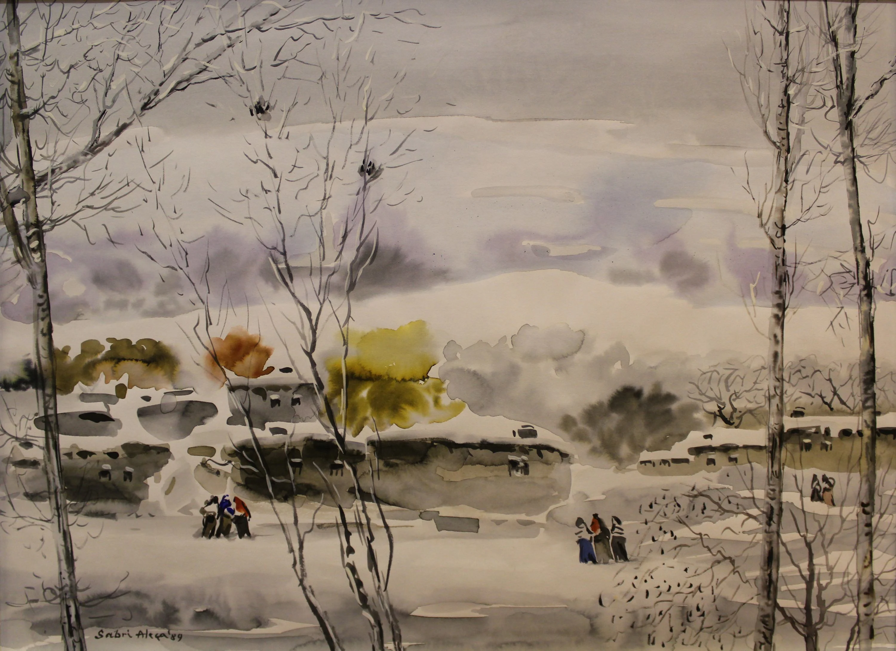 "İsimsiz" eseri SABRİ AKÇA tarafından 1989 yılında 34x46 cm ölçülerinde Kağıt üzeri sulu boya tekniği ile yapılmıştır.