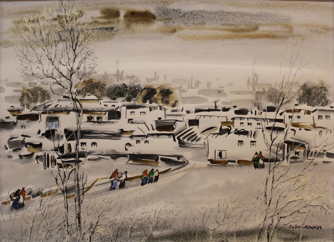 yakınlaştır "İsimsiz" eseri SABRİ AKÇA tarafından 1989 yılında 34x46 cm ölçülerinde Kağıt üzeri sulu boya tekniği ile yapılmıştır.