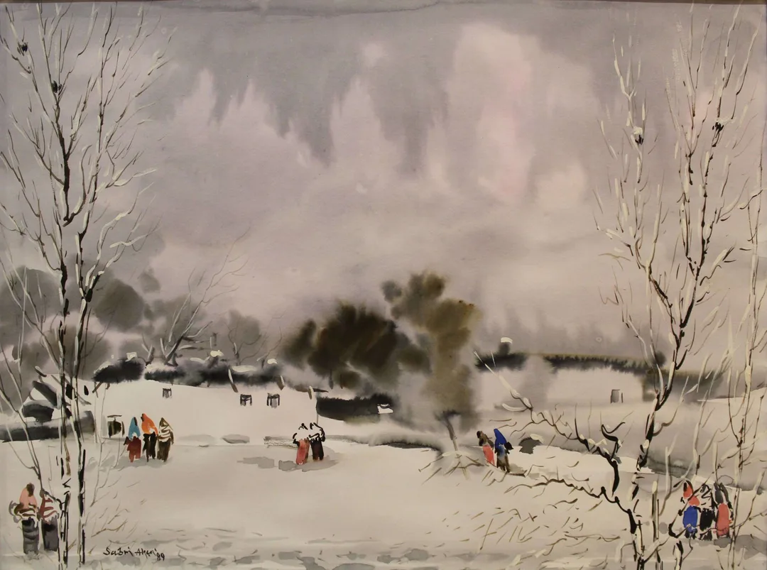 "İsimsiz" eseri SABRİ AKÇA tarafından 1989 yılında 34x46 cm ölçülerinde Kağıt üzeri sulu boya tekniği ile yapılmıştır.
