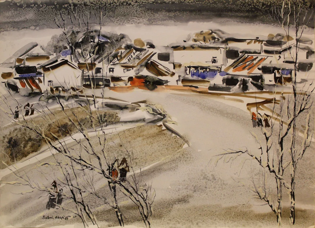 "İsimsiz" eseri SABRİ AKÇA tarafından 1989 yılında 34x46 cm ölçülerinde Kağıt üzeri sulu boya tekniği ile yapılmıştır.