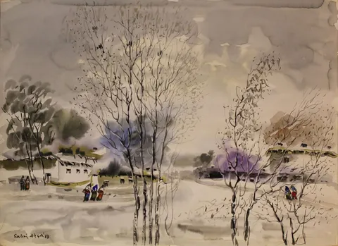 "İsimsiz" eseri SABRİ AKÇA tarafından 1989 yılında 34x46 cm ölçülerinde Kağıt üzeri sulu boya tekniği ile yapılmıştır.