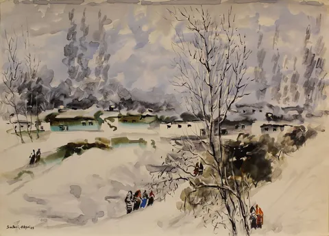 "İsimsiz" eseri SABRİ AKÇA tarafından 1989 yılında 34x47 cm ölçülerinde Kağıt üzeri sulu boya tekniği ile yapılmıştır.