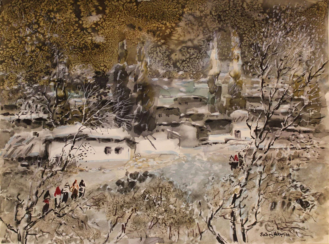 yakınlaştır "İsimsiz" eseri SABRİ AKÇA tarafından 1991 yılında 34x47 cm ölçülerinde Kağıt üzeri sulu boya tekniği ile yapılmıştır.