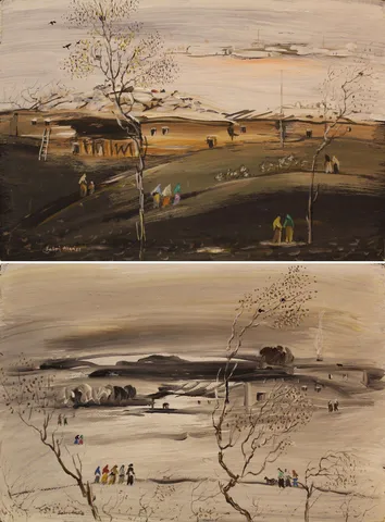"İsimsiz" eseri SABRİ AKÇA tarafından 1988 yılında 30x45 cm ölçülerinde Kağıt üzeri sulu boya tekniği ile yapılmıştır.