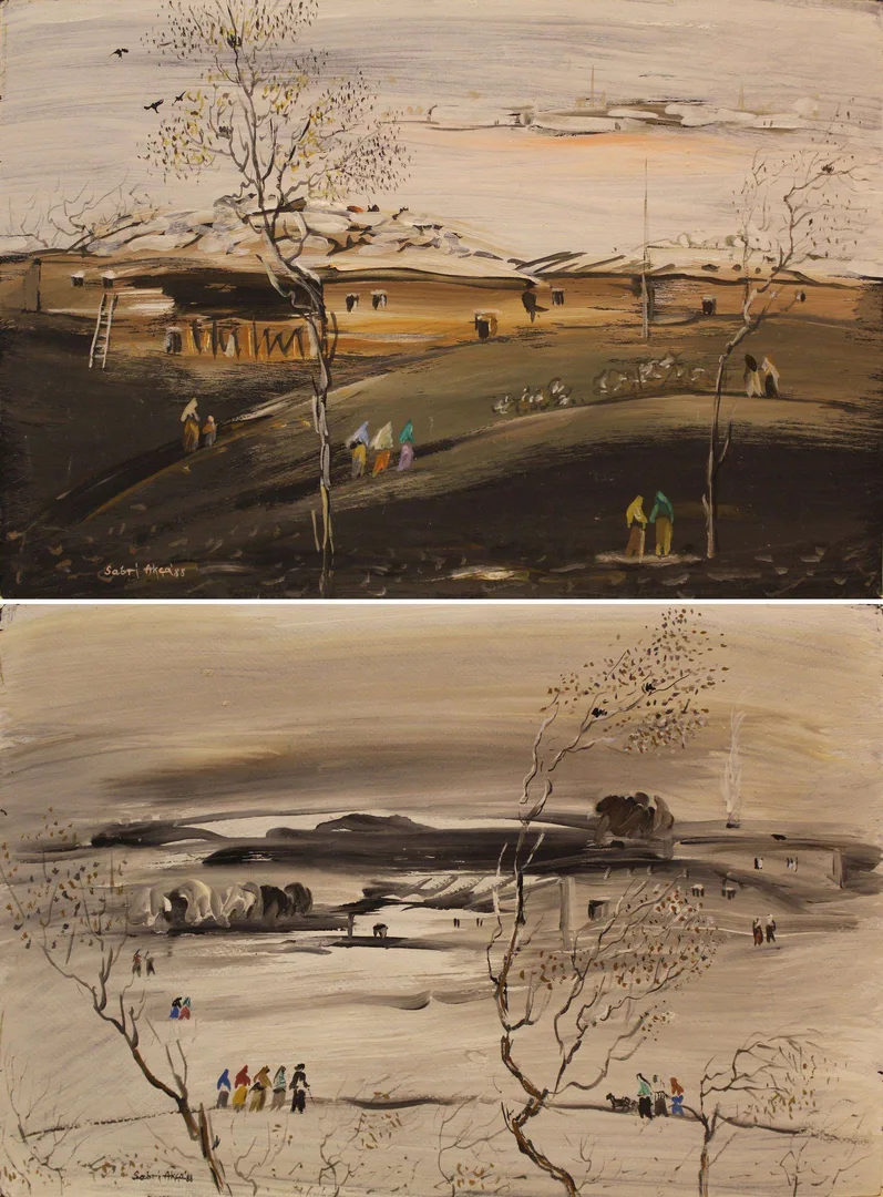 "İsimsiz" eseri SABRİ AKÇA tarafından 1988 yılında 30x45 cm ölçülerinde Kağıt üzeri sulu boya tekniği ile yapılmıştır.