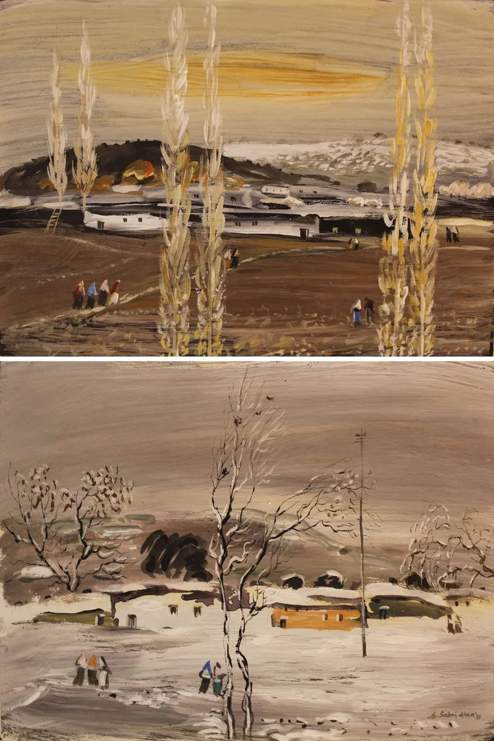 "İsimsiz" eseri SABRİ AKÇA tarafından 1988 yılında 33x45 cm ölçülerinde Kağıt üzeri sulu boya tekniği ile yapılmıştır.
