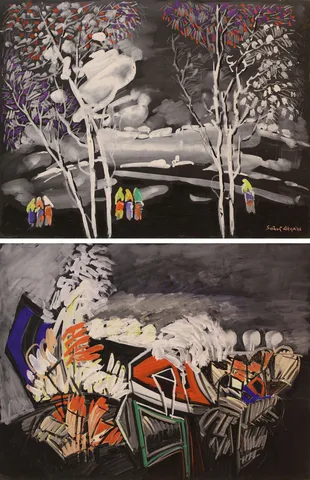 "İsimsiz" eseri SABRİ AKÇA tarafından 1992 yılında 32x42 cm ölçülerinde Kağıt üzeri sulu boya tekniği ile yapılmıştır.