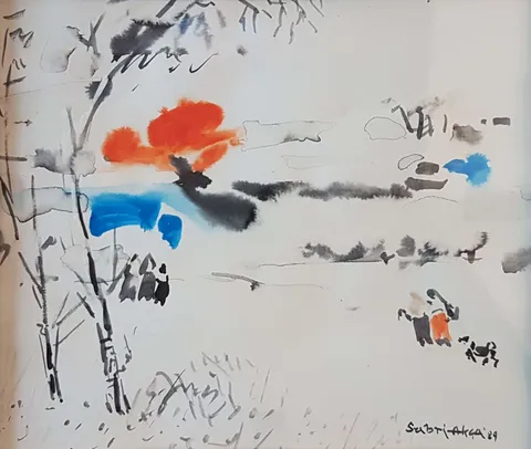 "İsimsiz" eseri SABRİ AKÇA tarafından 1989 yılında 15x17 cm ölçülerinde Kağıt üzeri sulu boya tekniği ile yapılmıştır.