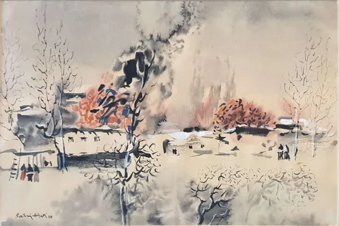 "İsimsiz" eseri SABRİ AKÇA tarafından 1990 yılında 25x34 cm ölçülerinde Kağıt üzeri sulu boya tekniği ile yapılmıştır.