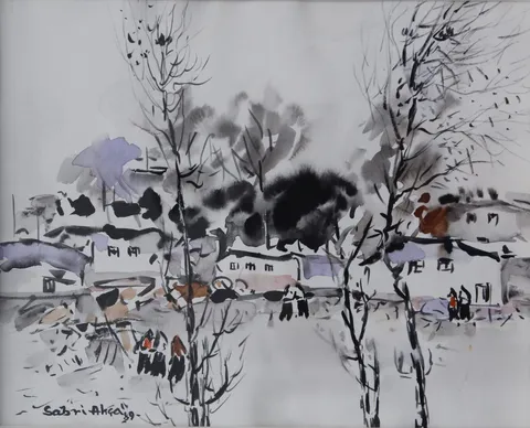 "İsimsiz" eseri SABRİ AKÇA tarafından 1989 yılında 16x20 cm ölçülerinde Kağıt üzeri sulu boya tekniği ile yapılmıştır.