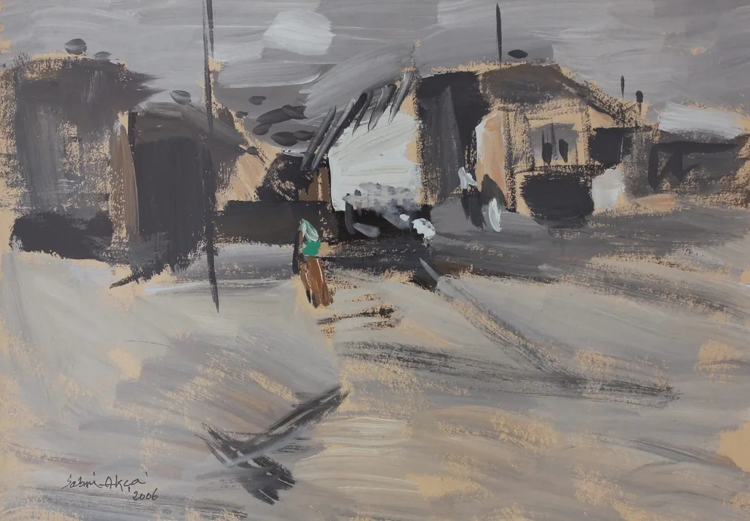 "İsimsiz" eseri SABRİ AKÇA tarafından 2006 yılında 34x48 cm ölçülerinde Kağıt üzeri akrilik boya tekniği ile yapılmıştır.