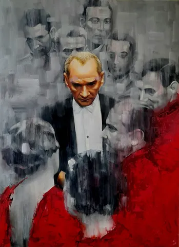 "Atatürk" eseri SAEED AGHANEJAD tarafından 2023 yılında 80x60 cm ölçülerinde Tuval üzeri yağlı boya tekniği ile yapılmıştır.