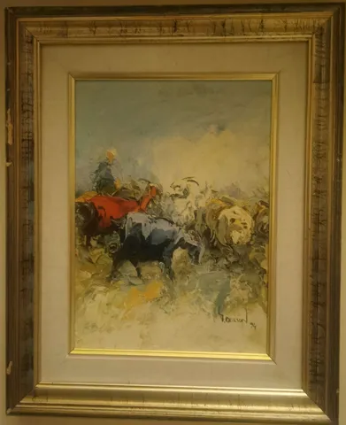"Keçiler" eseri SAİM DURSUN tarafından 1994 yılında 19x26 cm ölçülerinde Kağıt üzeri yağlı boya tekniği ile yapılmıştır.