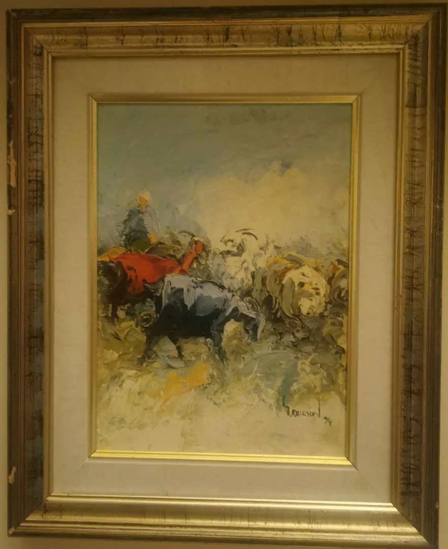 yakınlaştır "Keçiler" eseri SAİM DURSUN tarafından 1994 yılında 19x26 cm ölçülerinde Kağıt üzeri yağlı boya tekniği ile yapılmıştır.