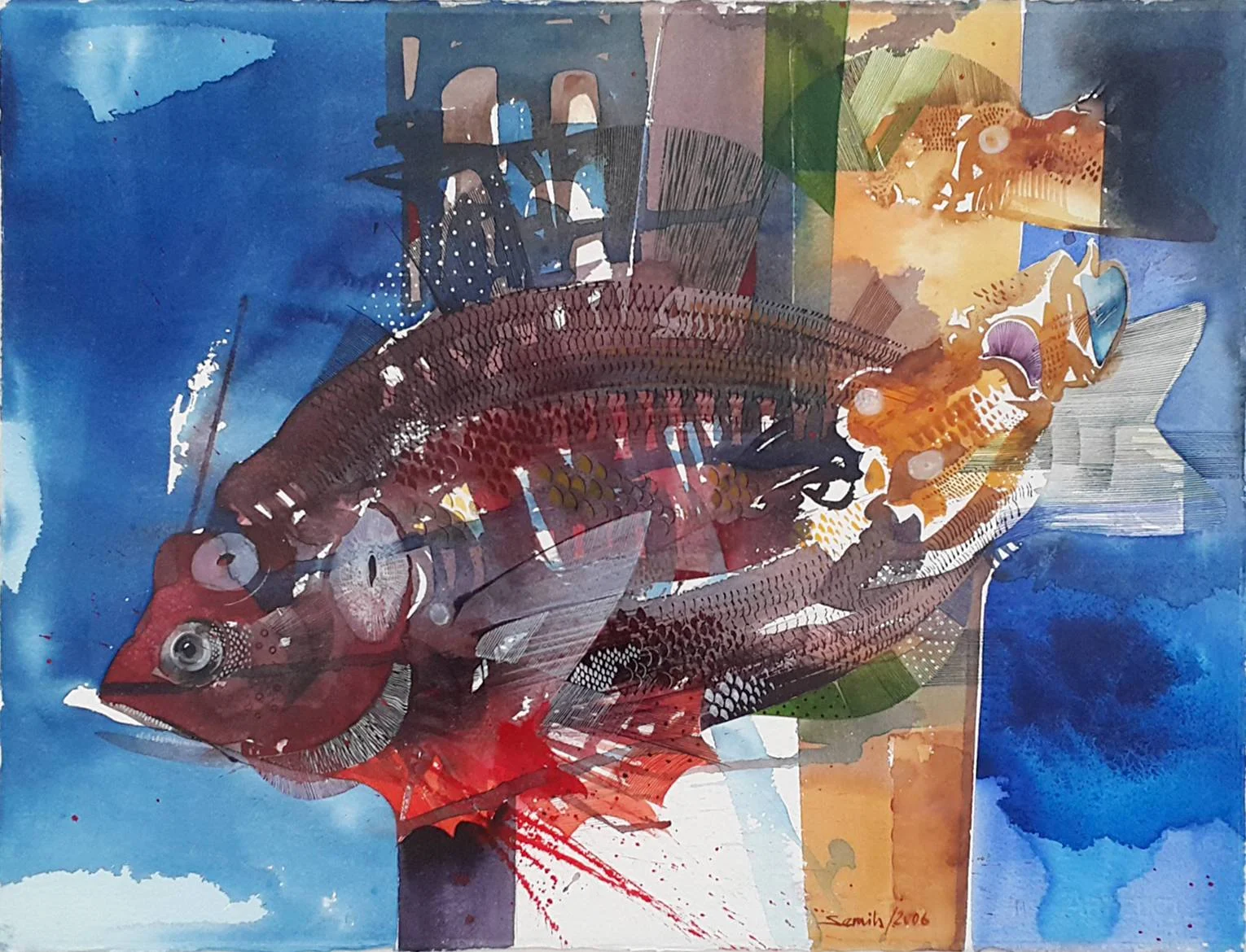 "Deniz Tanrıları Serisi" eseri SEMİH KAPLAN tarafından 2006 yılında 57x76 cm ölçülerinde Kağıt üzeri sulu boya tekniği ile yapılmıştır.