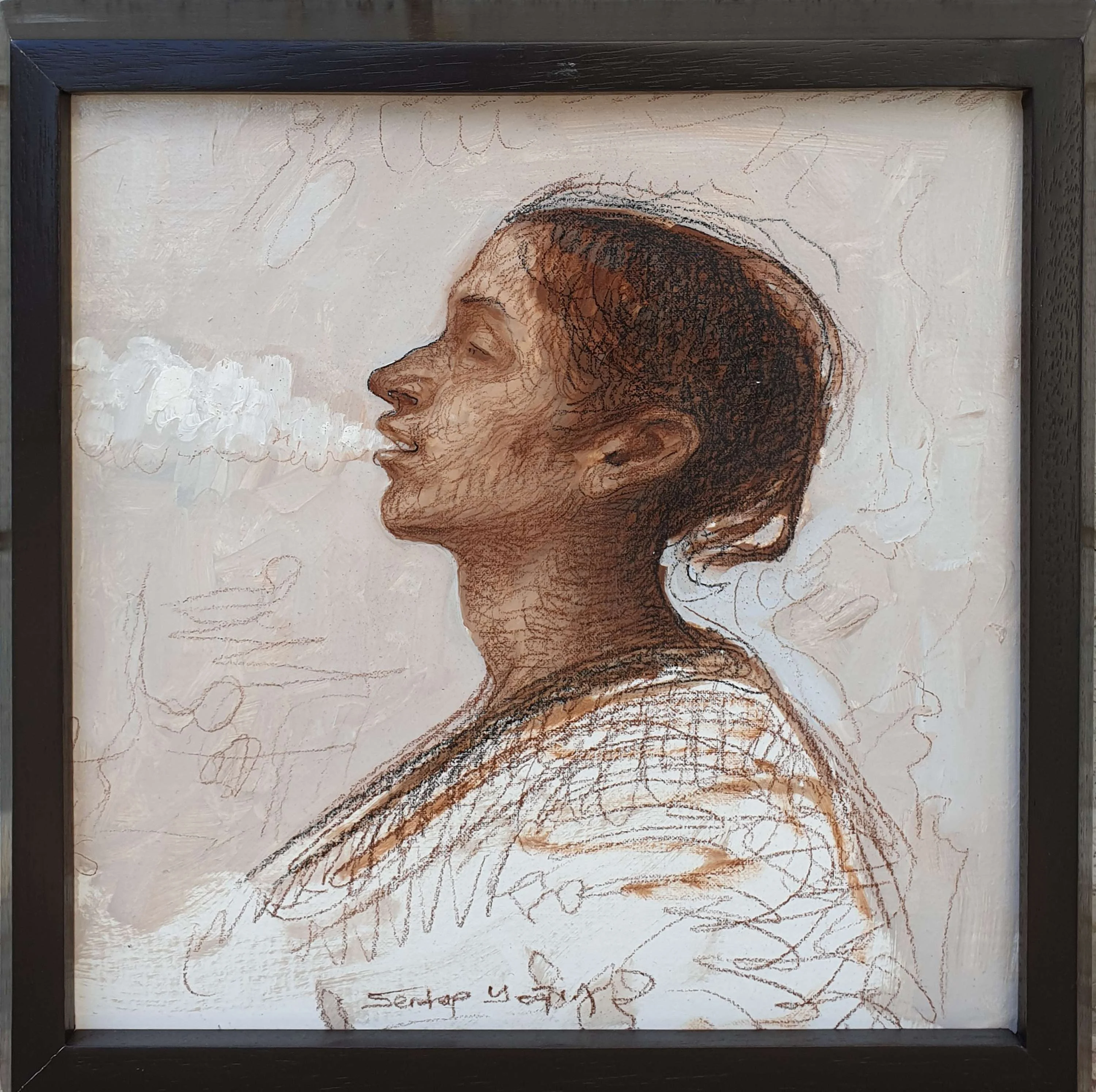 "İsimsiz" eseri SERTAP YEĞİN tarafından 29x29 cm ölçülerinde Duralit üzeri karışık teknik tekniği ile yapılmıştır.