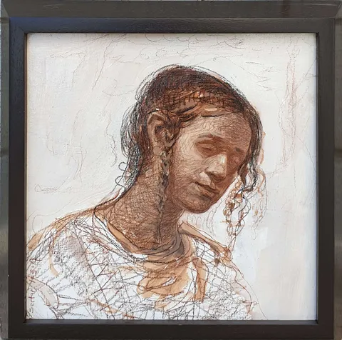 "İsimsiz" eseri SERTAP YEĞİN tarafından 29x29 cm ölçülerinde Duralit üzeri karışık teknik tekniği ile yapılmıştır.