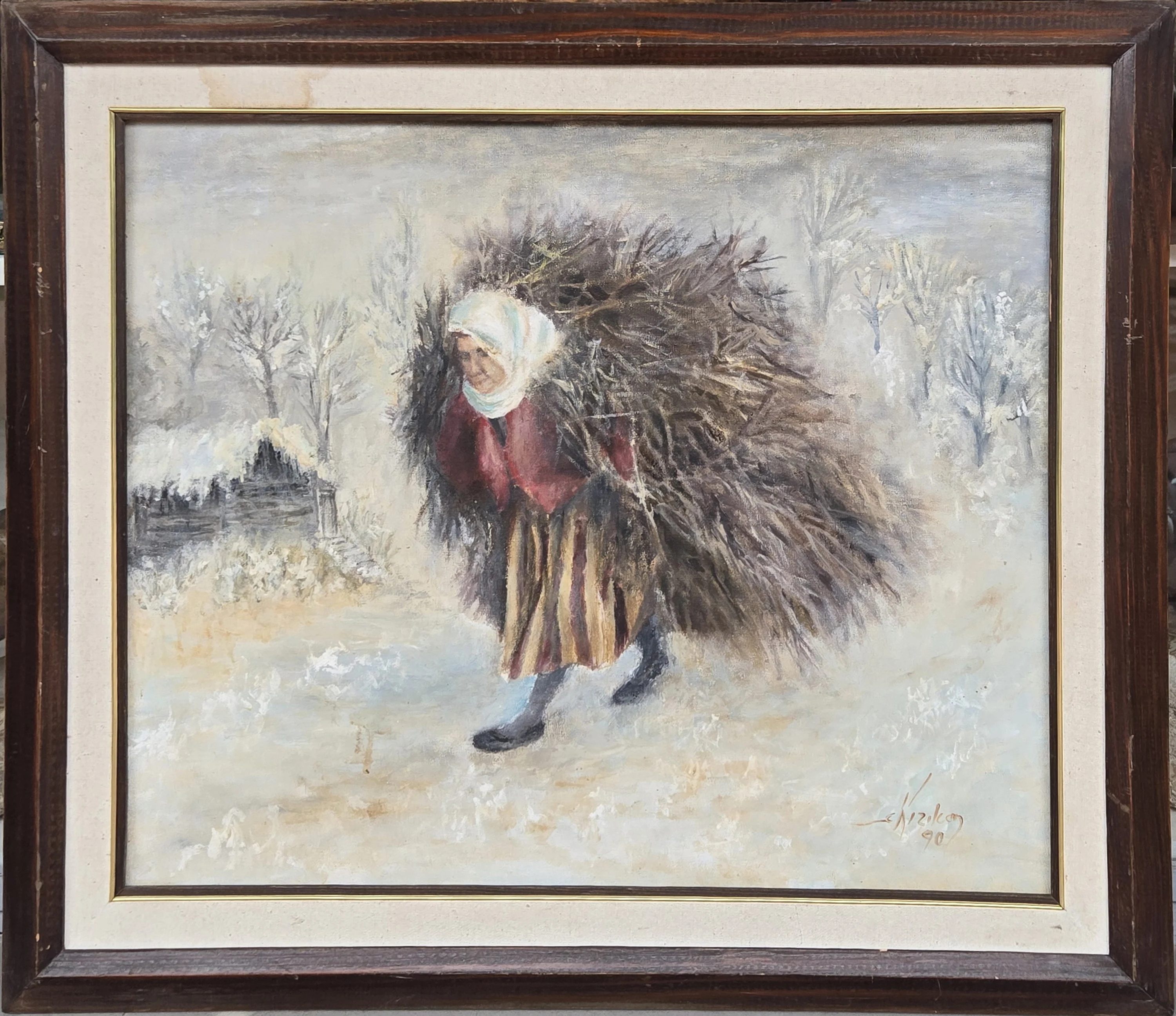 "Çalı taşıyan kadın" eseri SEVİM KIZILCAN tarafından 1990 yılında 50x60 cm ölçülerinde Tuval üzeri yağlı boya tekniği ile yapılmıştır.
