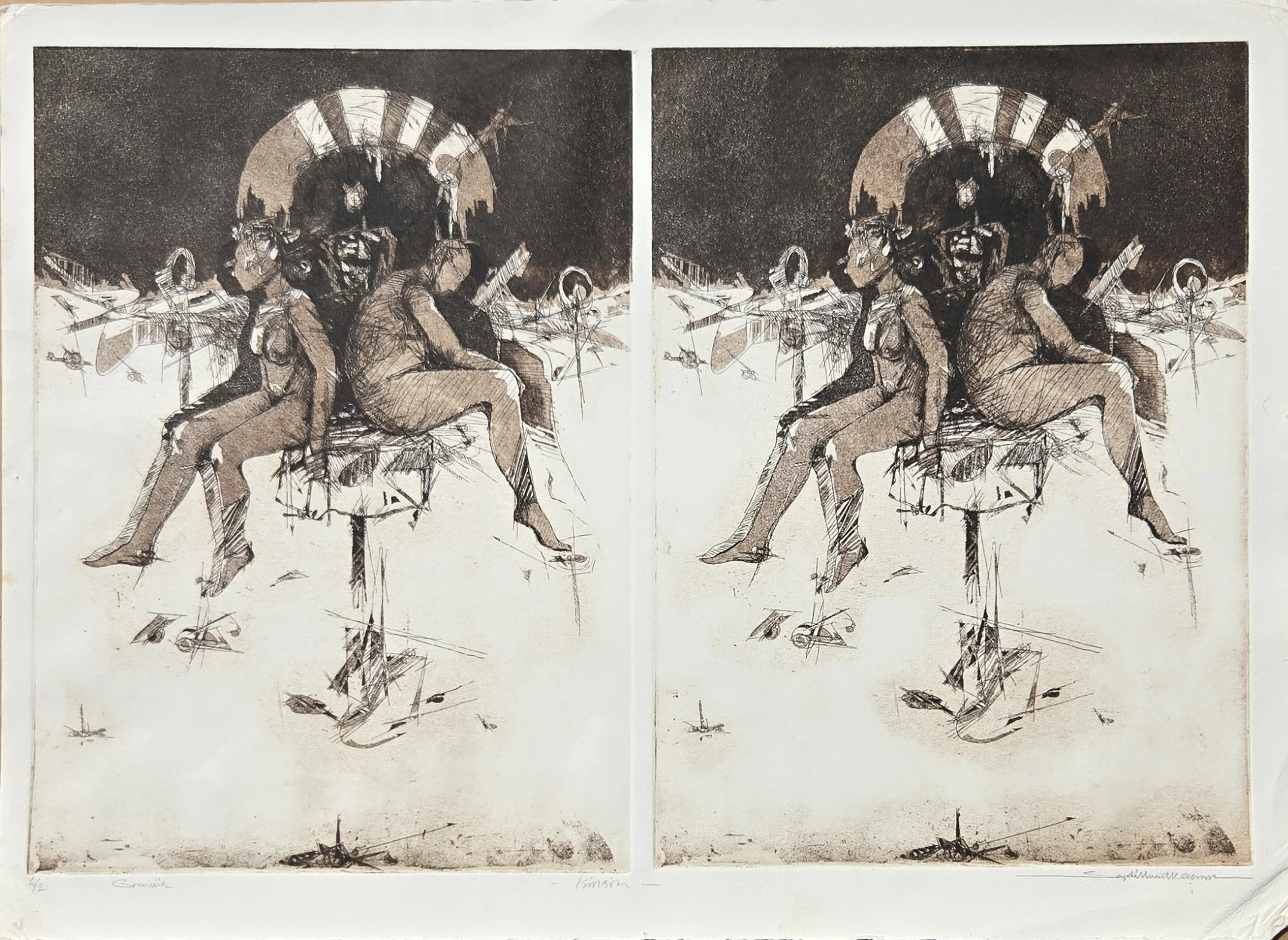 "İsimsiz" eseri SEYDİ MURAT KOÇ tarafından 2002 yılında 39x54 cm ölçülerinde Gravür tekniği ile yapılmıştır.