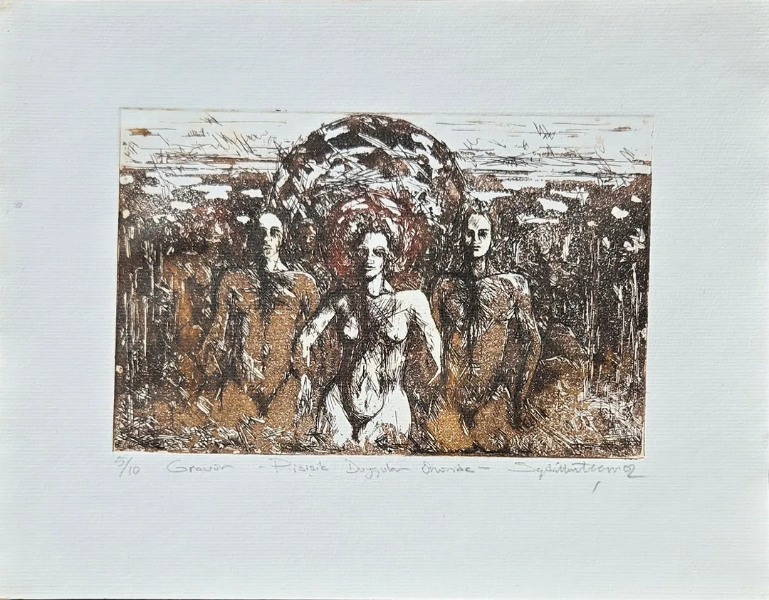 "Pisişik Duygular Önünde" eseri SEYDİ MURAT KOÇ tarafından 2002 yılında 22x30 cm ölçülerinde Gravür tekniği ile yapılmıştır.