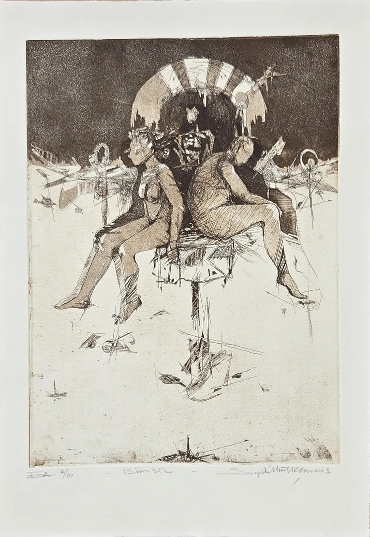 yakınlaştır "İsimsiz" eseri SEYDİ MURAT KOÇ tarafından 2003 yılında 42x30 cm ölçülerinde Gravür tekniği ile yapılmıştır.