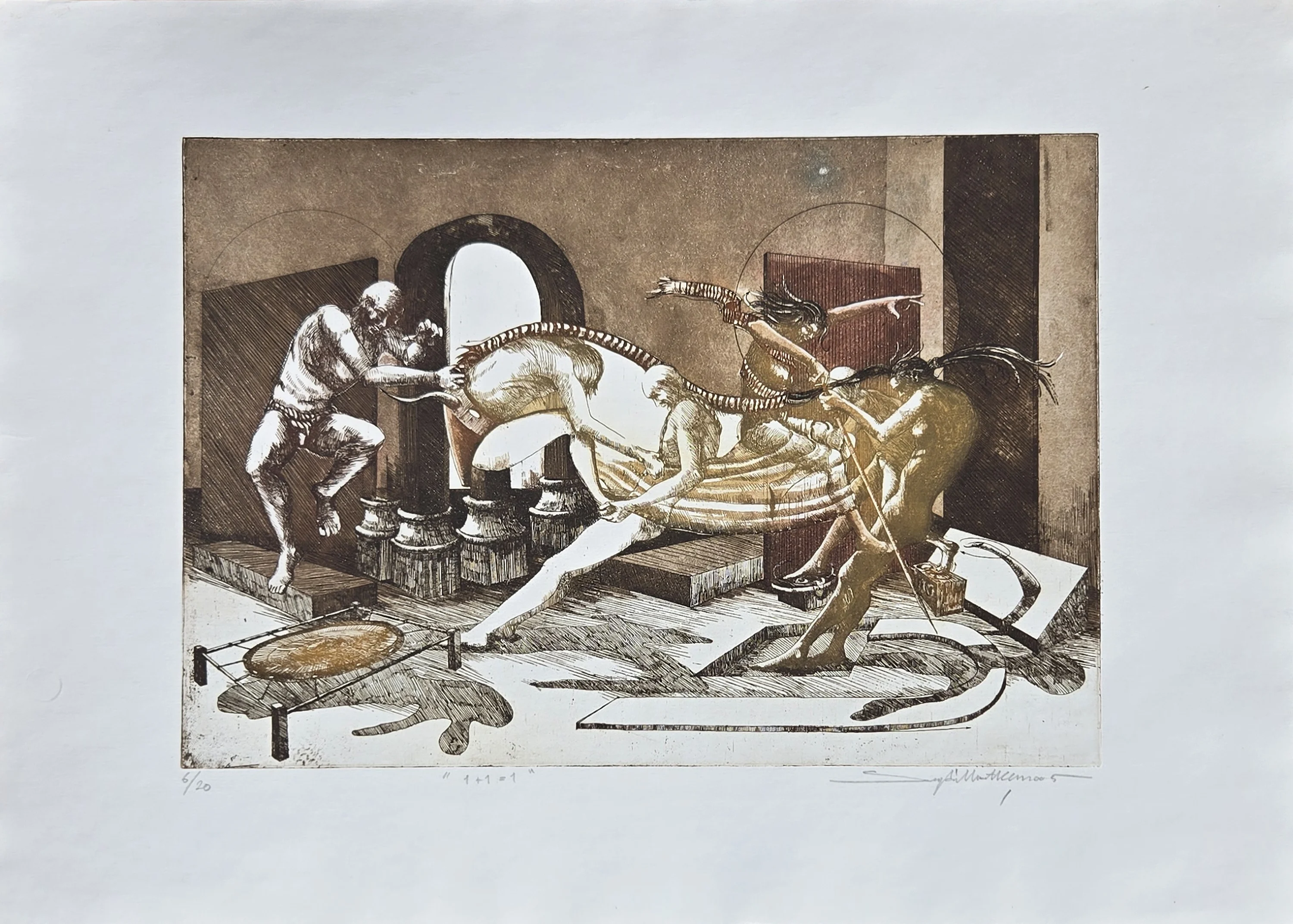 "Bir +1 = 1" eseri SEYDİ MURAT KOÇ tarafından 2005 yılında 50x70 cm ölçülerinde Gravür tekniği ile yapılmıştır.