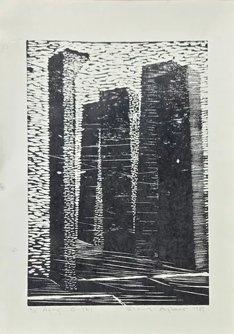 "Ahlat Mezar Taşları" eseri SİNAN AYBER tarafından 1989 yılında 50x70 cm ölçülerinde Ağaç Baskı tekniği ile yapılmıştır.