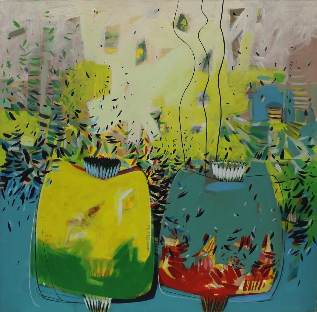"İsimsiz" eseri TAMER BİLGİÇ tarafından 2007 yılında 90x90 cm ölçülerinde Tuval üzeri akrilik boya tekniği ile yapılmıştır.