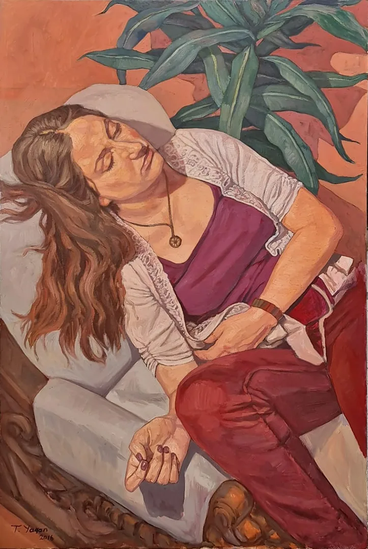 yakınlaştır "İsimsiz" eseri TANJU YAĞAN tarafından 2016 yılında 120x80 cm ölçülerinde Tuval üzeri yağlı boya tekniği ile yapılmıştır.
