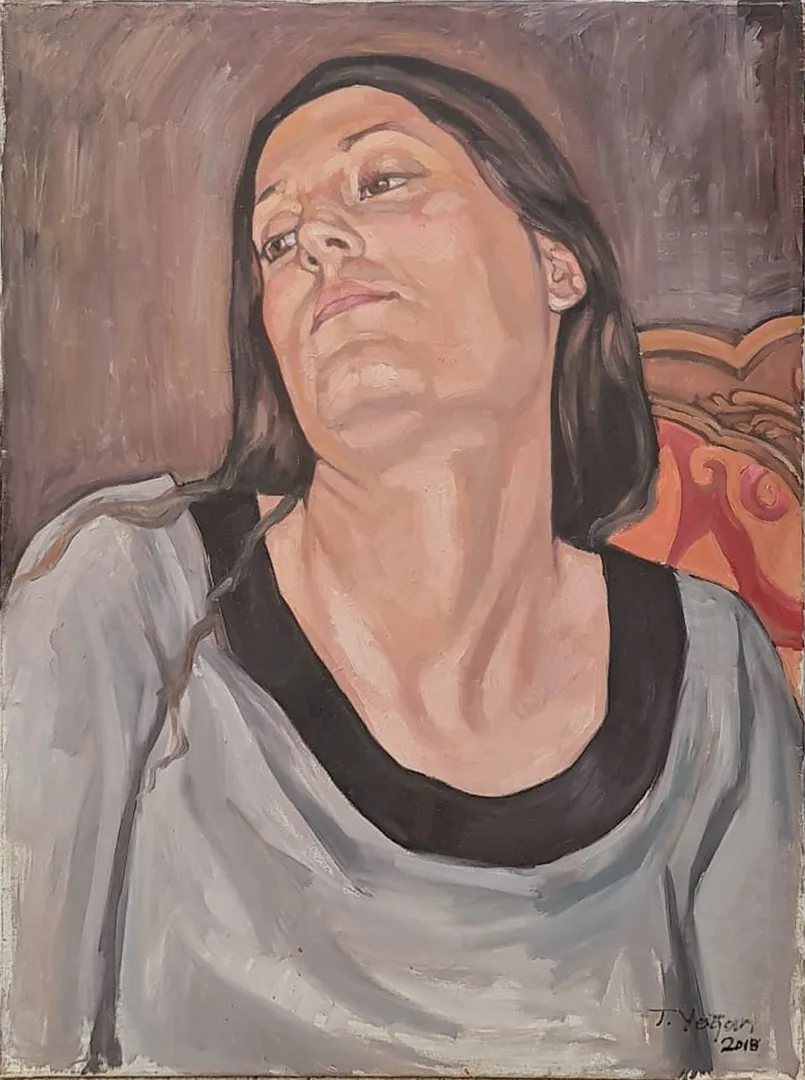 "İsimsiz" eseri TANJU YAĞAN tarafından 2018 yılında 80x60 cm ölçülerinde Tuval üzeri yağlı boya tekniği ile yapılmıştır.