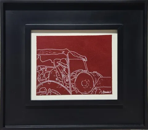 "Tarımcı Atatürk" eseri TEZCAN KARAKUŞ CANDAN tarafından 2025 yılında 20x25 cm ölçülerinde Deri üzeri karışık teknik tekniği ile yapılmıştır.