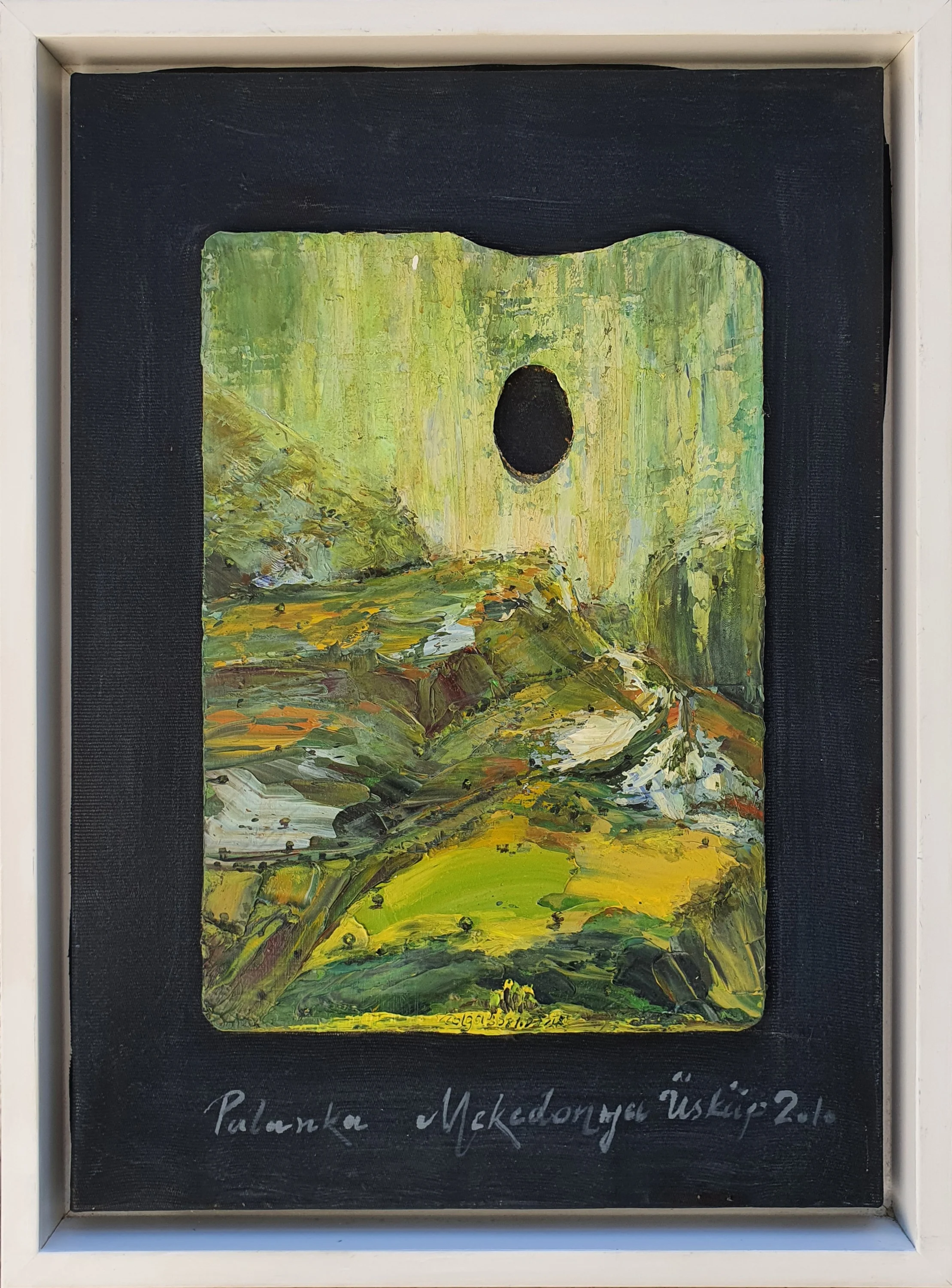 "Peyzaj" eseri TOLGA BOZTOPRAK tarafından 2010 yılında 50x35 cm ölçülerinde Ahşap palet üzeri yağlı boya tekniği ile yapılmıştır.