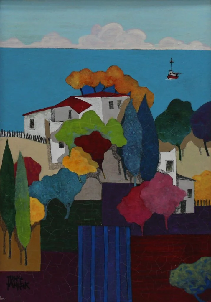 "İsimsiz" eseri TUNÇ TANIŞIK tarafından 42x30 cm ölçülerinde Duralit üzeri yağlı boya tekniği ile yapılmıştır.