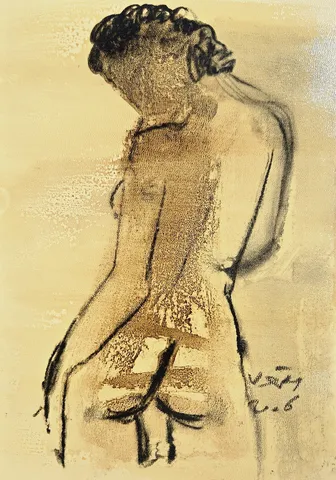 VEDAT ÖRS — “İsimsiz”, 2006 "İsimsiz" eseri VEDAT ÖRS tarafından 2006 yılında 30x21 cm ölçülerinde Derici kağıdı üzerine zift tekniği ile yapılmıştır.