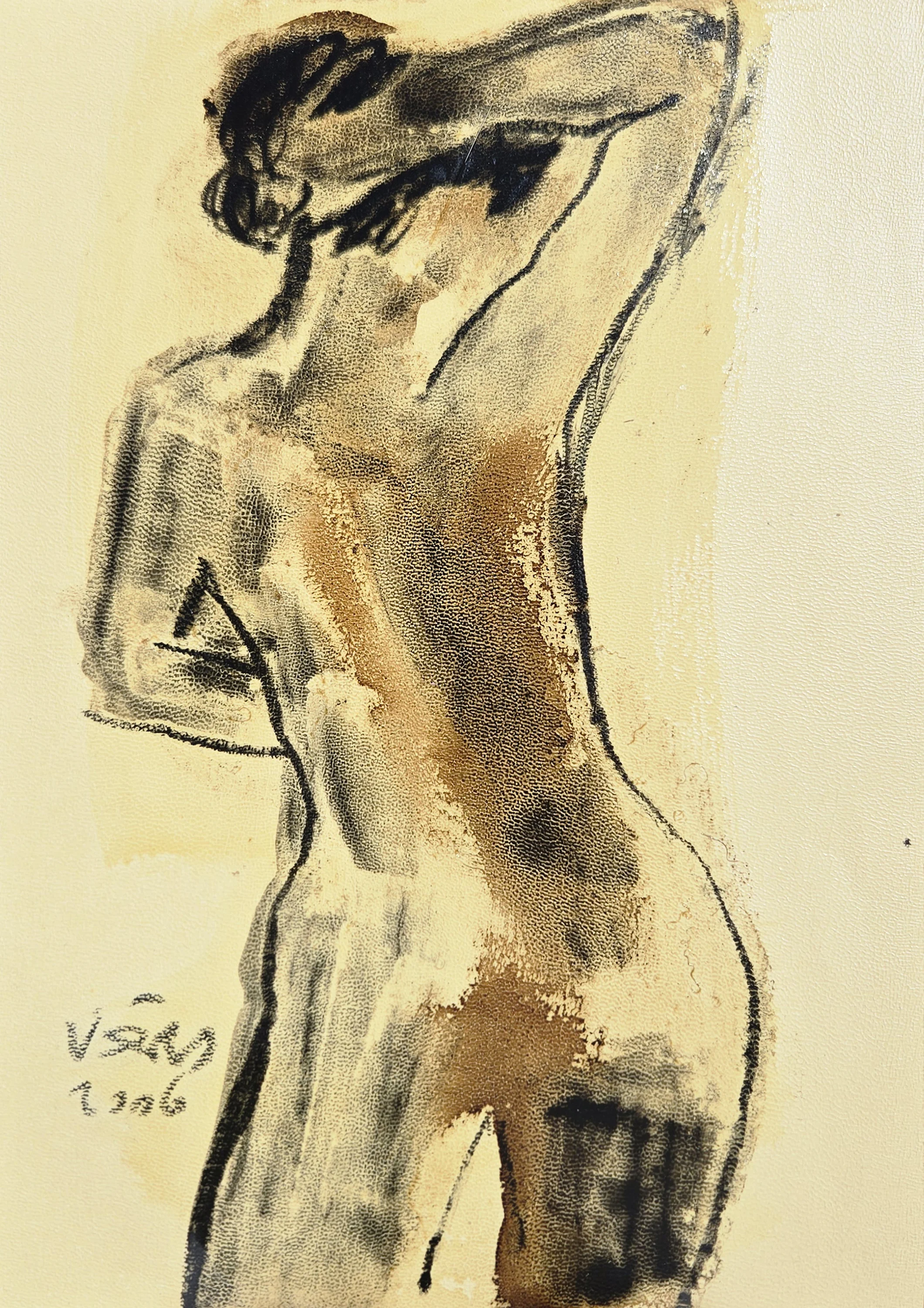"İsimsiz" eseri VEDAT ÖRS tarafından 2006 yılında 30x21 cm ölçülerinde Derici kağıdı üzerine zift tekniği ile yapılmıştır.