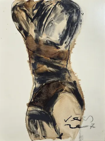 "İsimsiz" eseri VEDAT ÖRS tarafından 2007 yılında 40x30 cm ölçülerinde Derici kağıdı üzerine zift tekniği ile yapılmıştır.