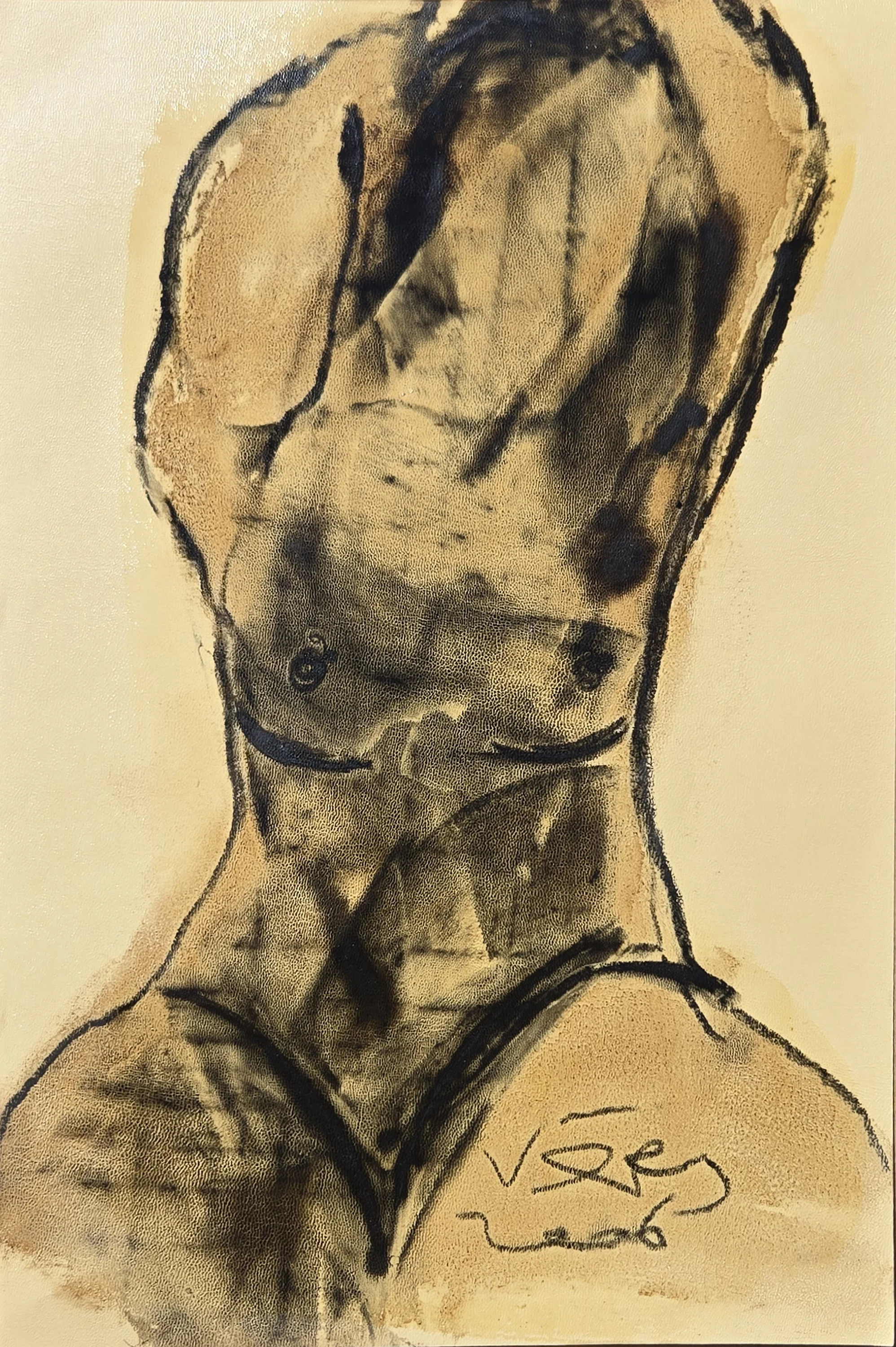 "İsimsiz" eseri VEDAT ÖRS tarafından 2006 yılında 42x30 cm ölçülerinde Derici kağıdı üzerine zift tekniği ile yapılmıştır.