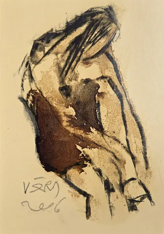 VEDAT ÖRS — “İsimsiz”, 2006 "İsimsiz" eseri VEDAT ÖRS tarafından 2006 yılında 60x40 cm ölçülerinde Derici kağıdı üzerine zift tekniği ile yapılmıştır.