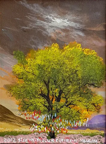 YALÇIN GÖKÇEBAĞ — “Dilek Ağacı”, 2012 "Dilek Ağacı" eseri YALÇIN GÖKÇEBAĞ tarafından 2012 yılında 28x24 cm ölçülerinde Pres tuval üzeri yağlı boya tekniği ile yapılmıştır.