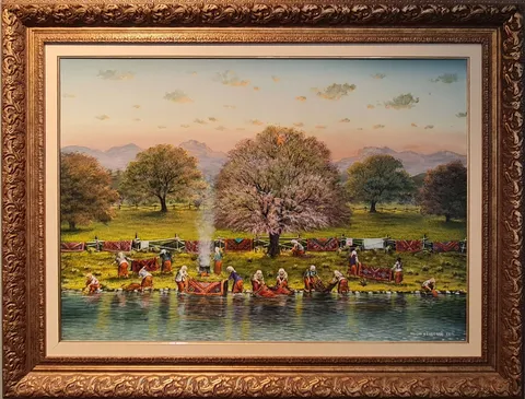"Halı Yıkayanlar" eseri YALÇIN GÖKÇEBAĞ tarafından 2011 yılında 70x100 cm ölçülerinde Tuval üzeri yağlı boya tekniği ile yapılmıştır.