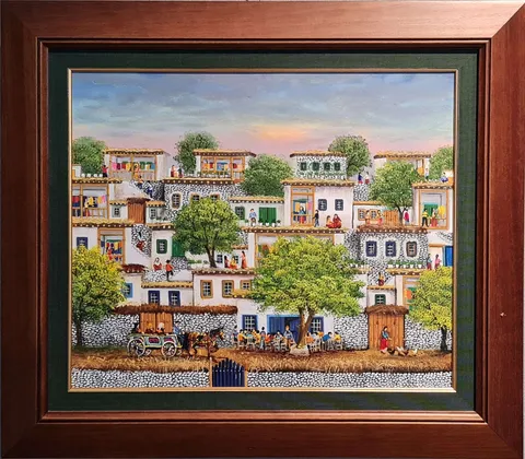 "Düz Damlar" eseri YALÇIN GÖKÇEBAĞ tarafından 2020 yılında 50x60 cm ölçülerinde Tuval üzeri yağlı boya tekniği ile yapılmıştır.