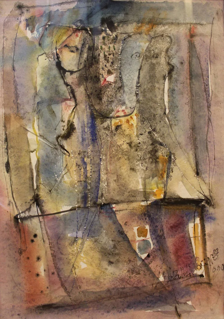 yakınlaştır "İsimsiz" eseri YAŞAR ALİ GÜNEŞ tarafından 1990 yılında 49x34 cm ölçülerinde Kağıt üzeri sulu boya tekniği ile yapılmıştır.