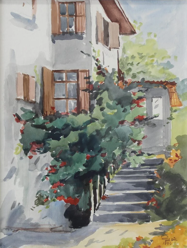 yakınlaştır "İsimsiz" eseri YURDAGÜL DÖL tarafından 1994 yılında 36x27 cm ölçülerinde Kağıt üzeri sulu boya tekniği ile yapılmıştır.