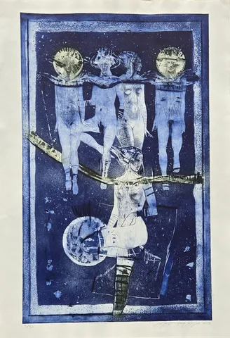 YUSUF ZİYA AYGEN — “İsimsiz”, 2003 "İsimsiz" eseri YUSUF ZİYA AYGEN tarafından 2003 yılında 87x60 cm ölçülerinde Gravür tekniği ile yapılmıştır.
