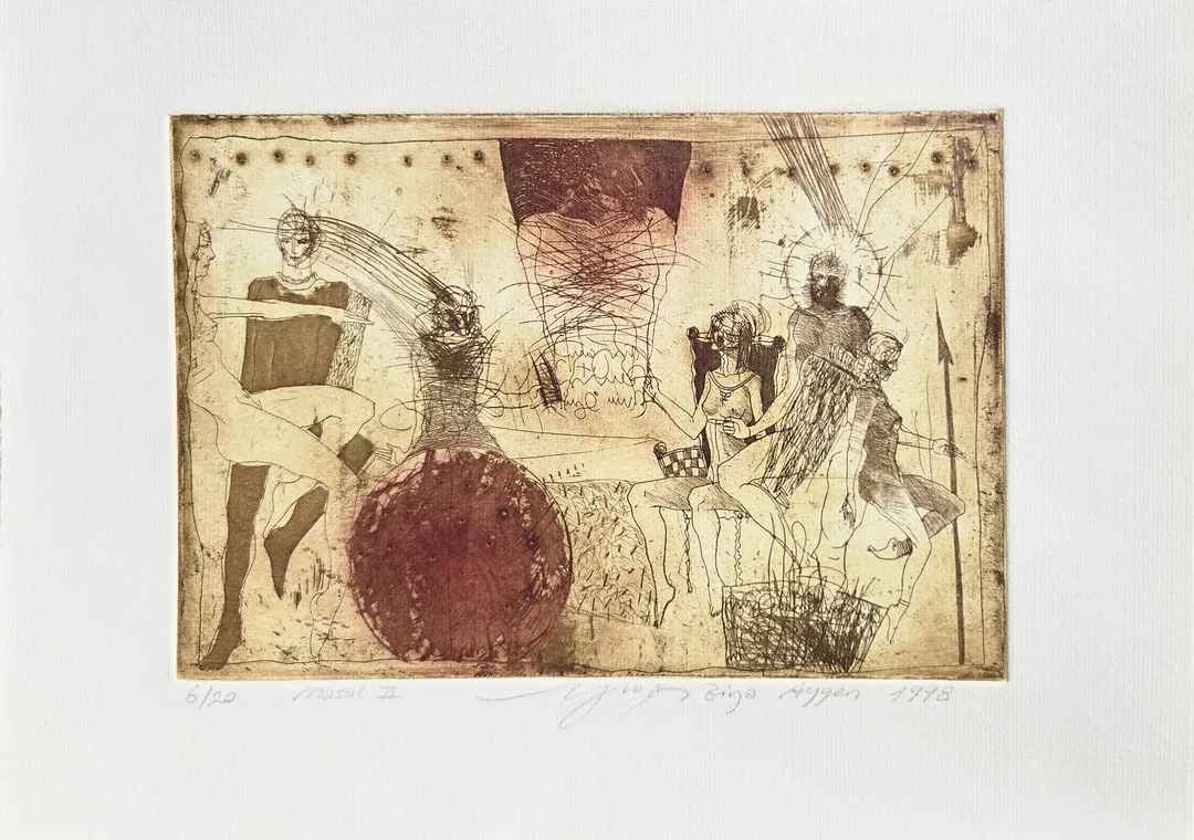 "Masal 2" eseri YUSUF ZİYA AYGEN tarafından 1989 yılında 25x35 cm ölçülerinde Gravür tekniği ile yapılmıştır.